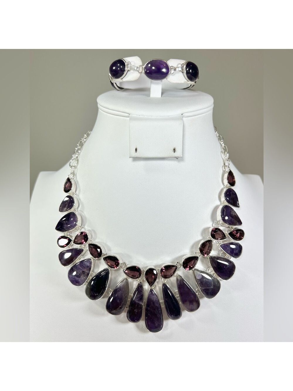 Amethyst 925 Large Gemstone Necklace & Bracelet